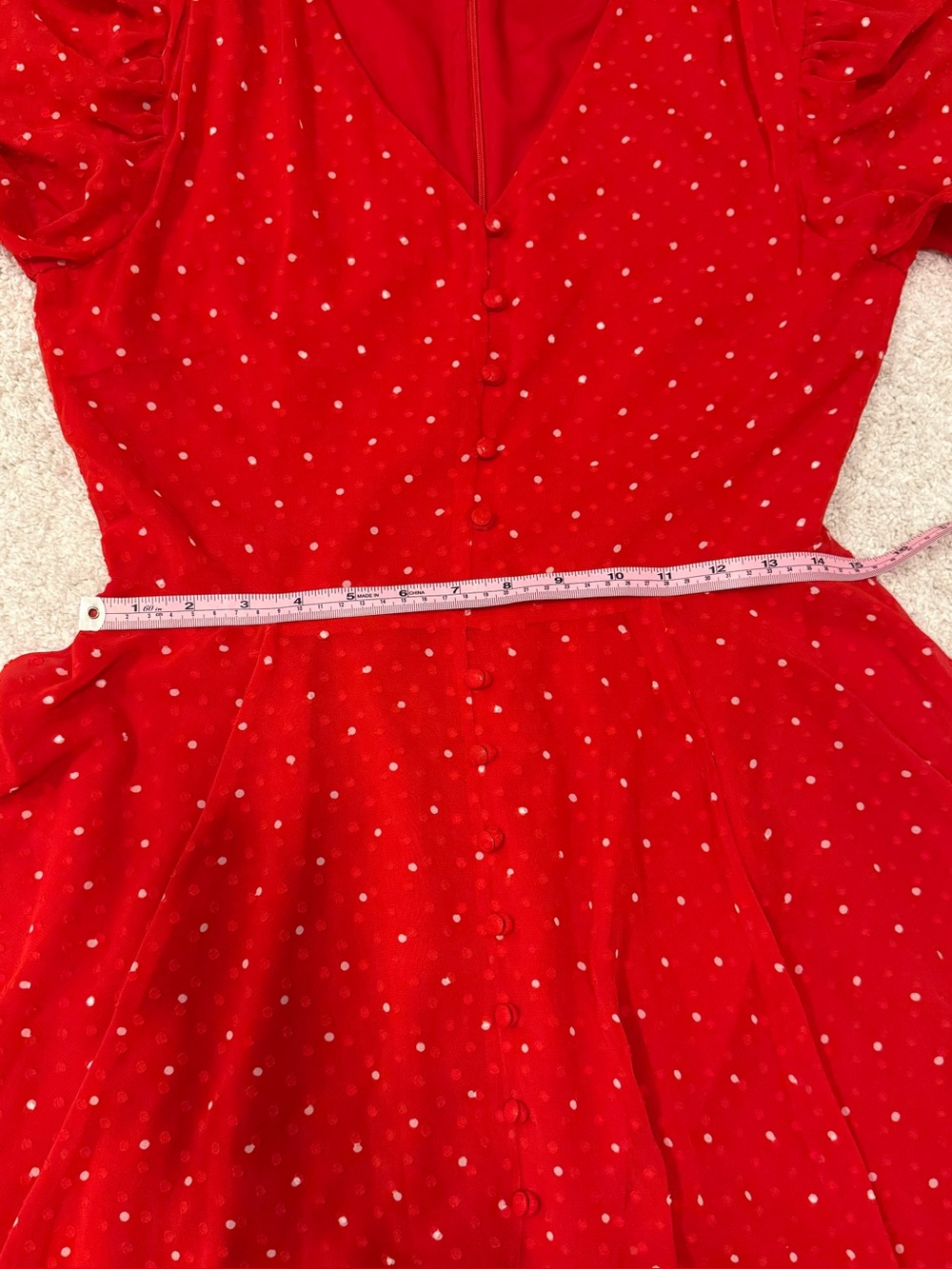 Rachel Parcell Red Polka Dot Midi Dress with Puff Sleeves and V-Neck - Picture 5 of 9